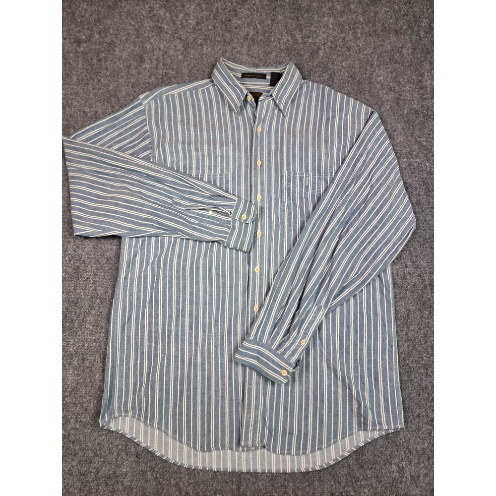Vintage Eddie Bauer Bainbridge Flannel Shirt Mens XL Blue Striped Long Sleeve